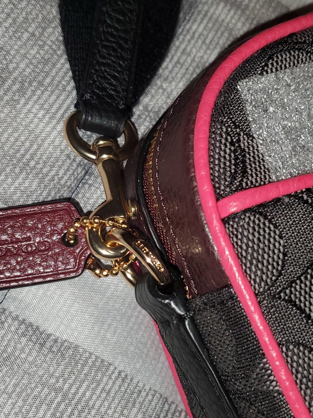 Coach Black Signature Crossbody with Pink Trim and Burgundy Patch - Picture 3 of 5